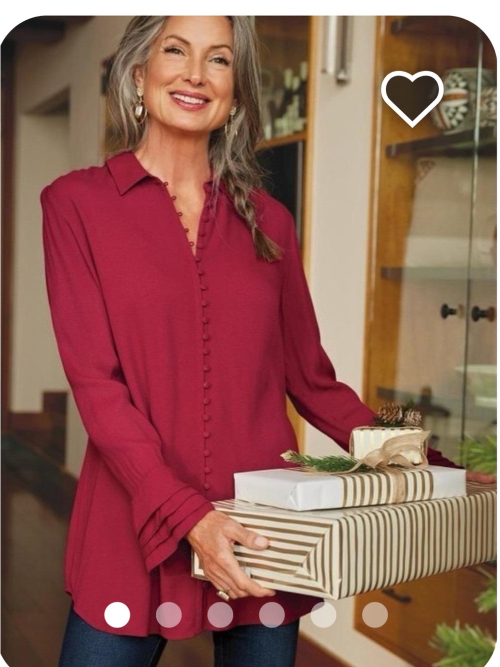 Soft Surroundings Long-Sleeve Button-Front Blouse - Burgundy Berry PM